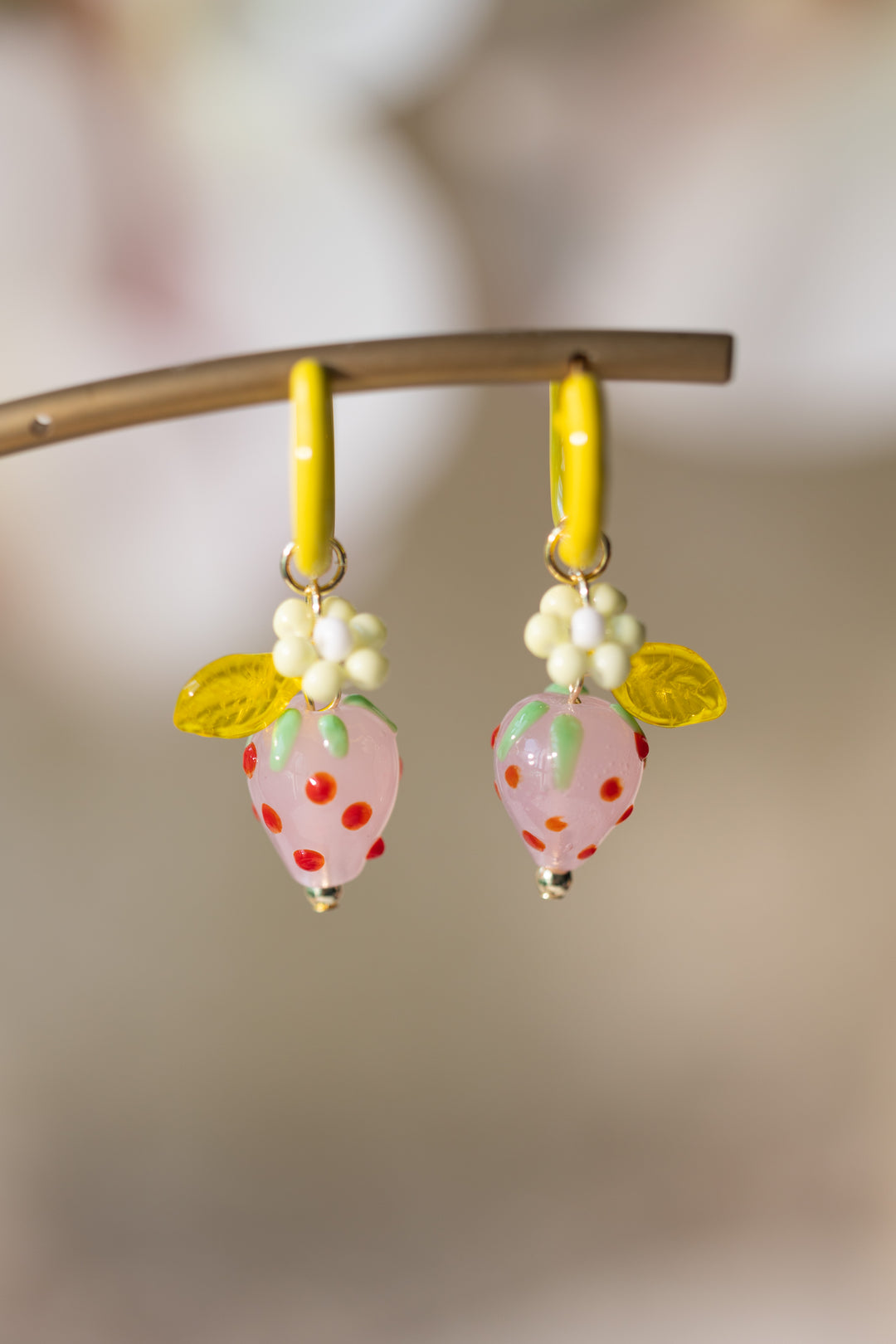 Flowers, Leaves and Strawberry Earrings