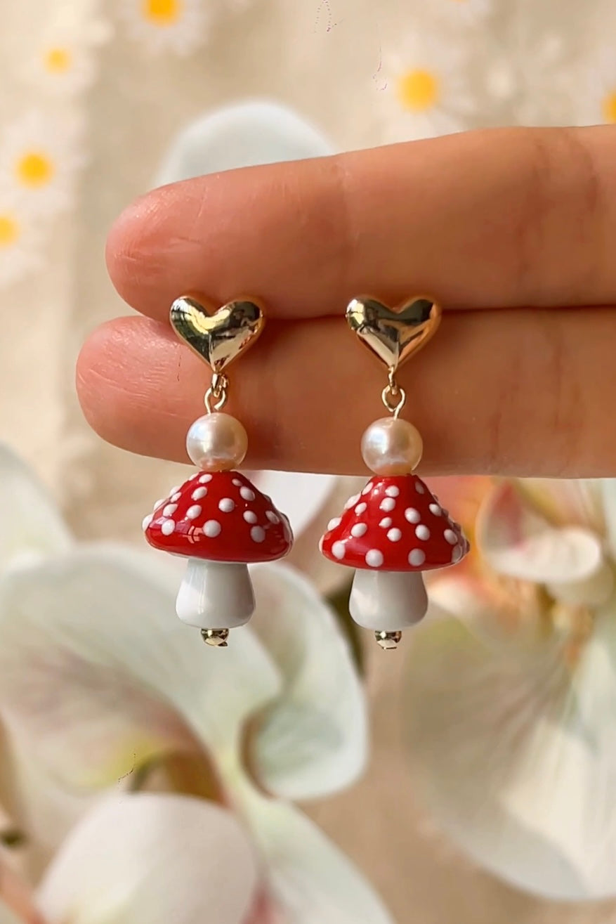 Cute mushroom lamp work glass beads earrings