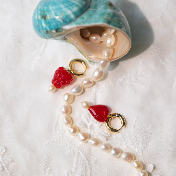 Red raspberries and heart earrings