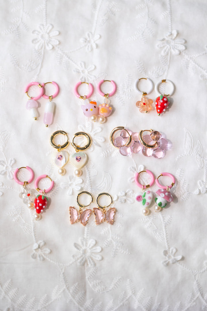 Pink gemstone and mother-of-pearl earrings