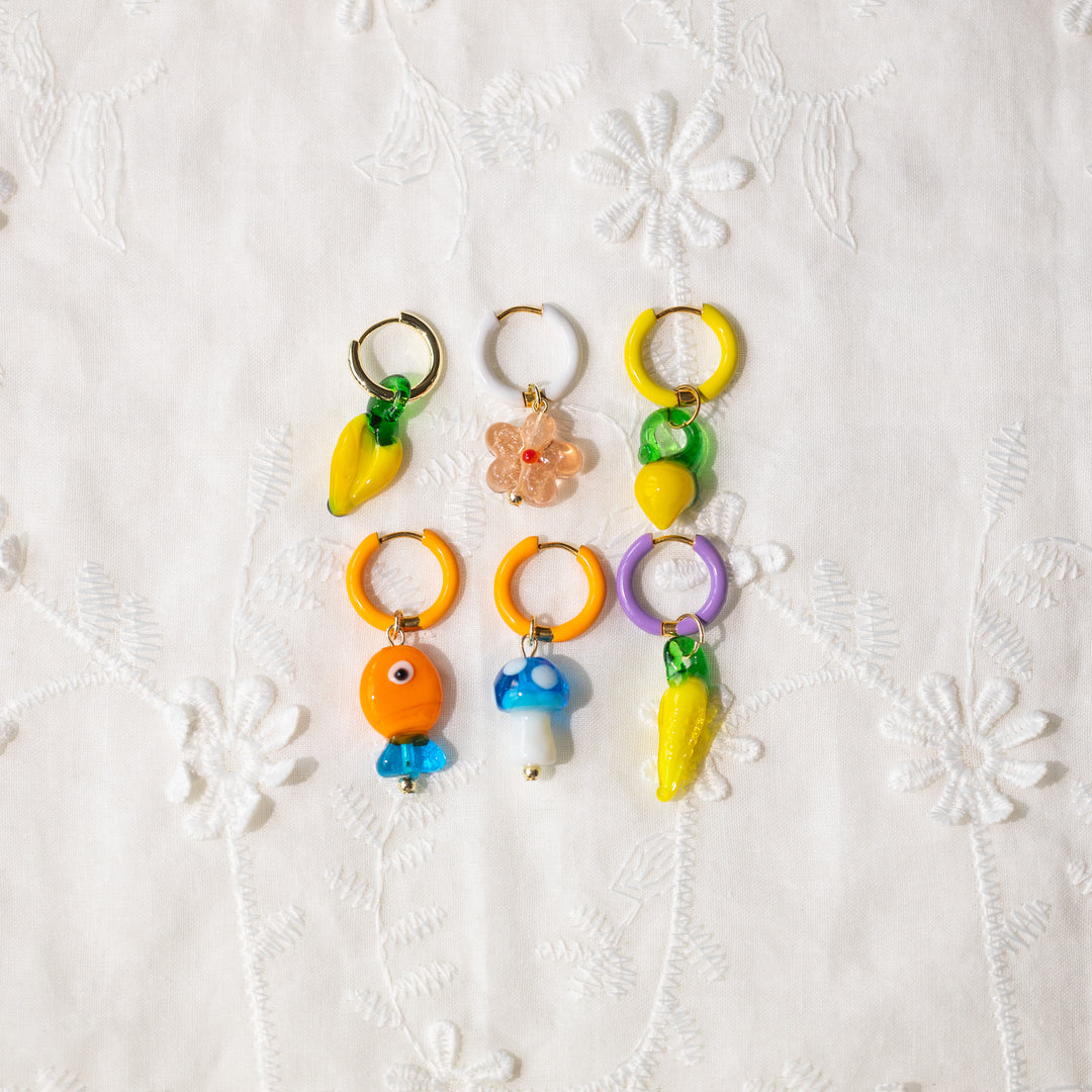 Orange fish and mushroom earrings