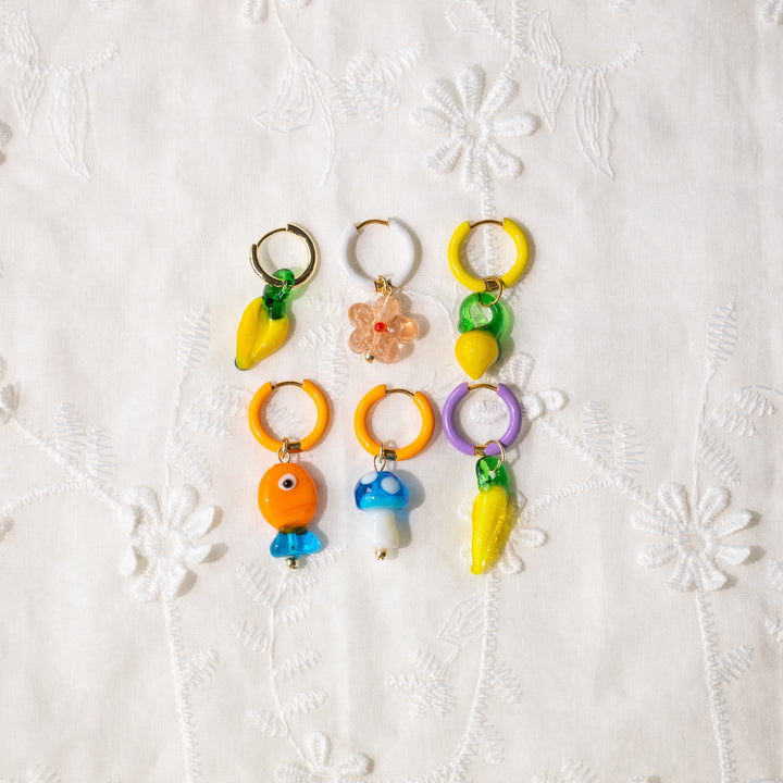 Orange fish and mushroom earrings