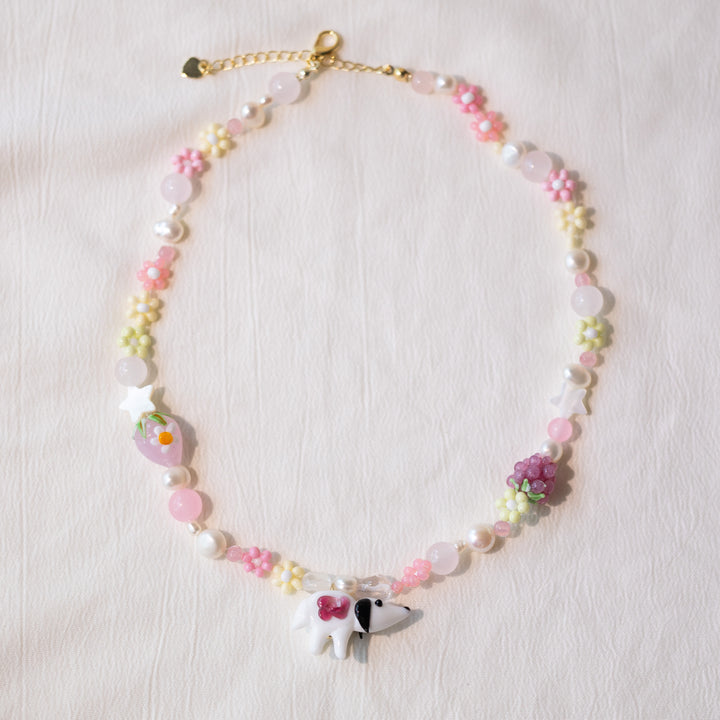 Cow and Summer Garden Beaded Necklace