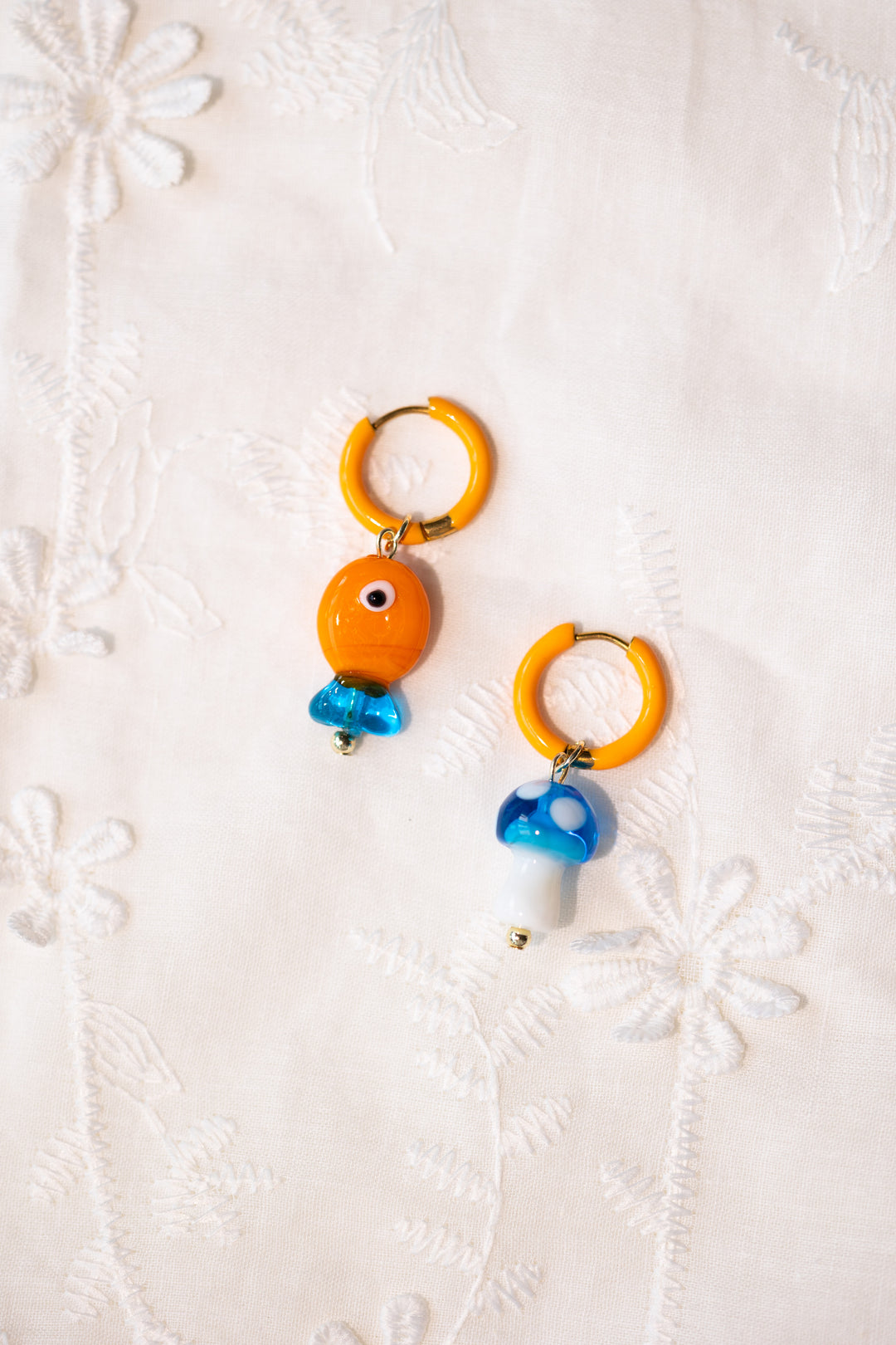 Orange fish and mushroom earrings