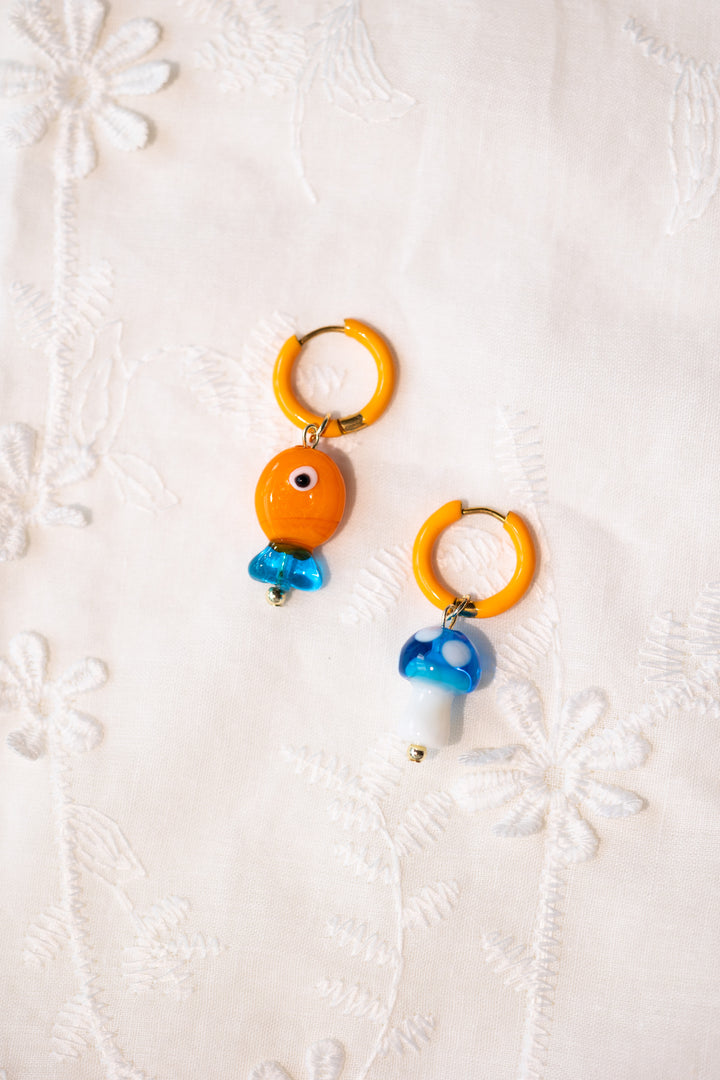 Orange fish and mushroom earrings