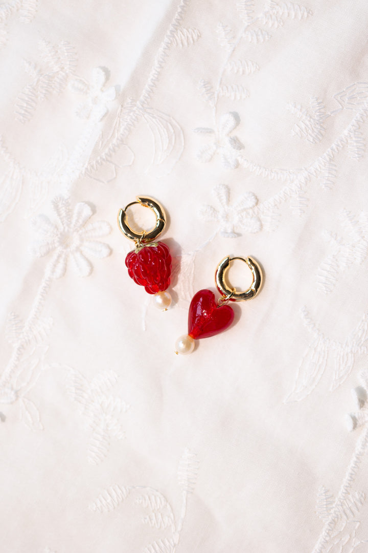 Red raspberries and heart earrings