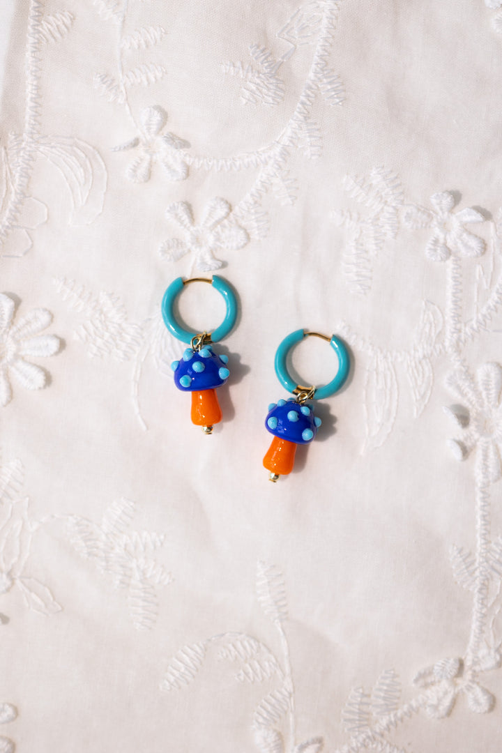 Polka Dot Blue Mushroom Earrings