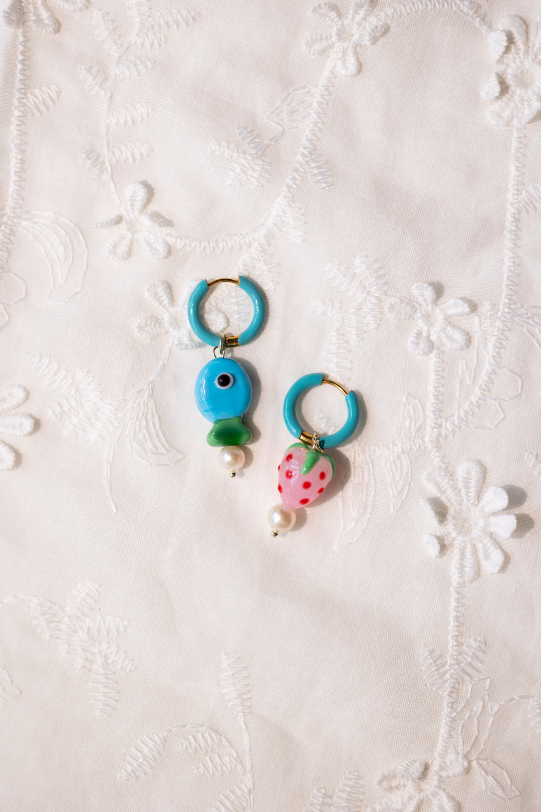 Strawberry and fish earrings