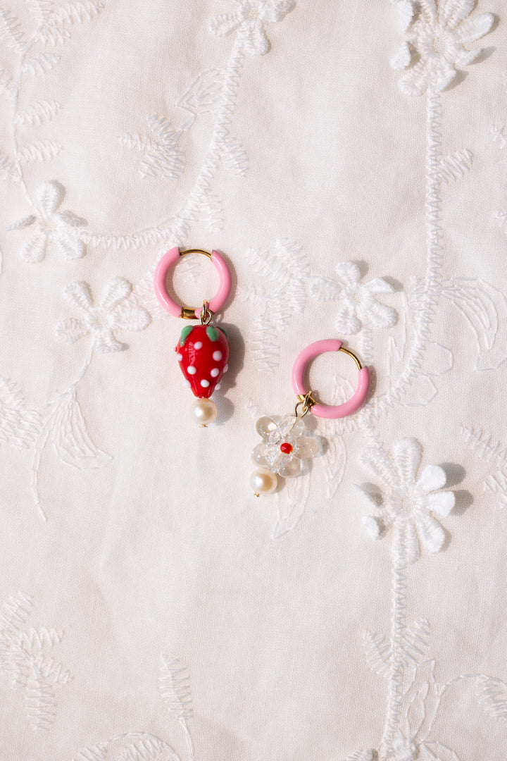 Strawberry, floret and pearl earrings