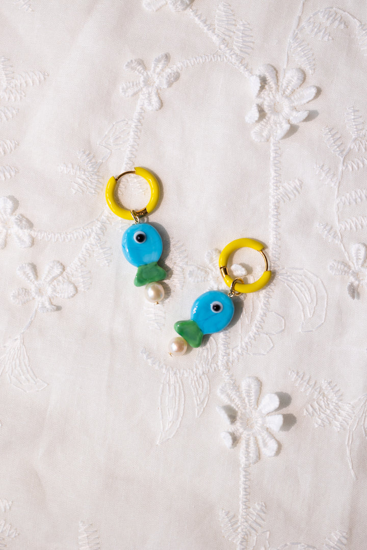 Colorful fish pearl earrings