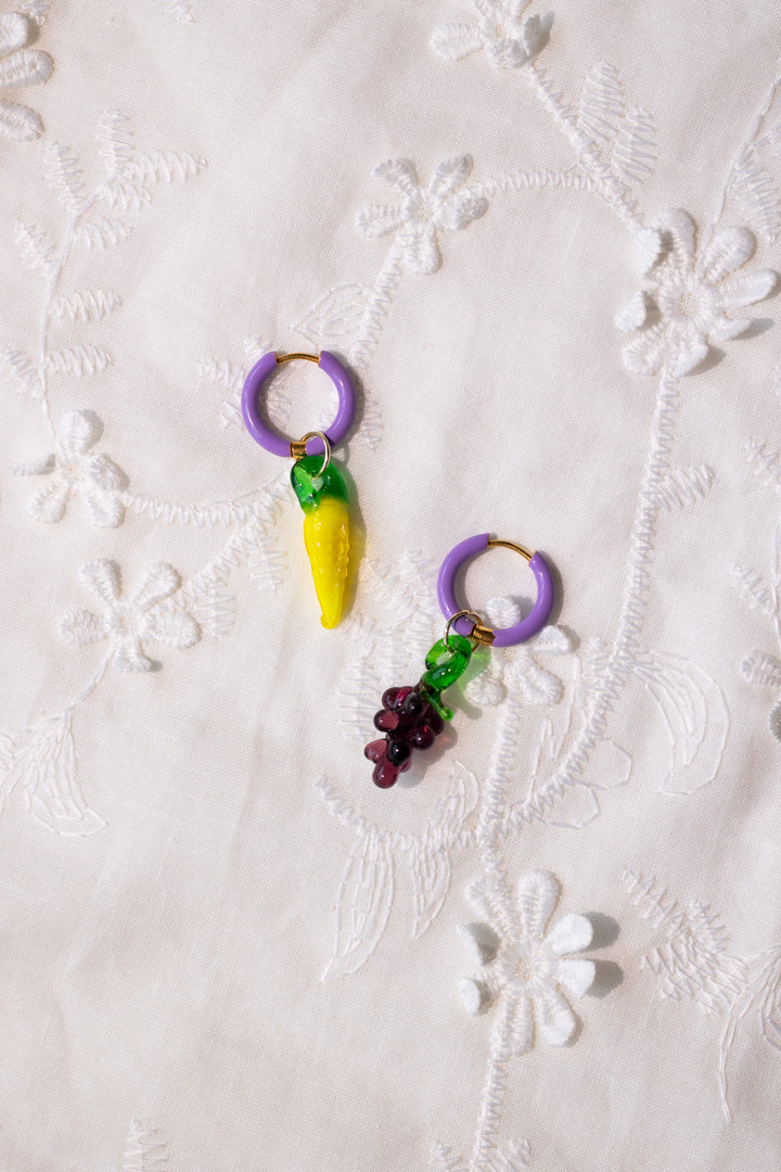 grape and corn earrings