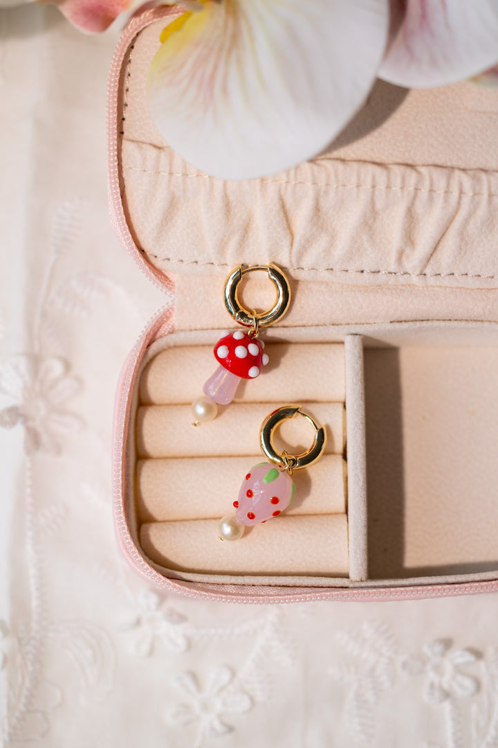 Mushroom, Strawberry and Pearl Earrings