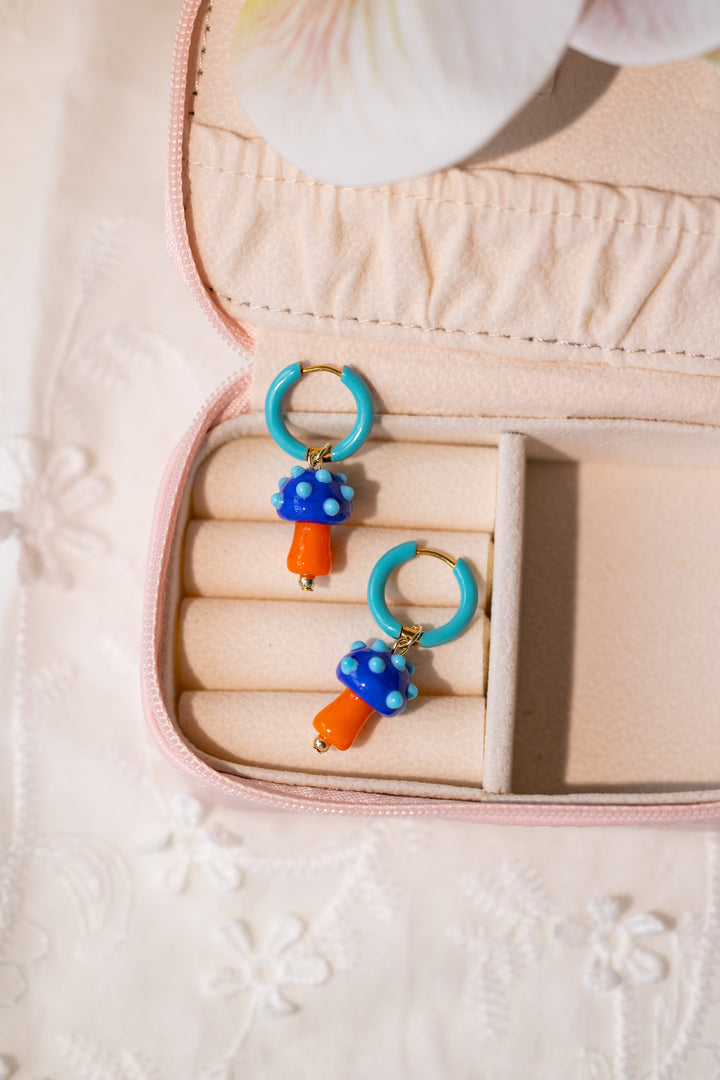 Polka Dot Blue Mushroom Earrings