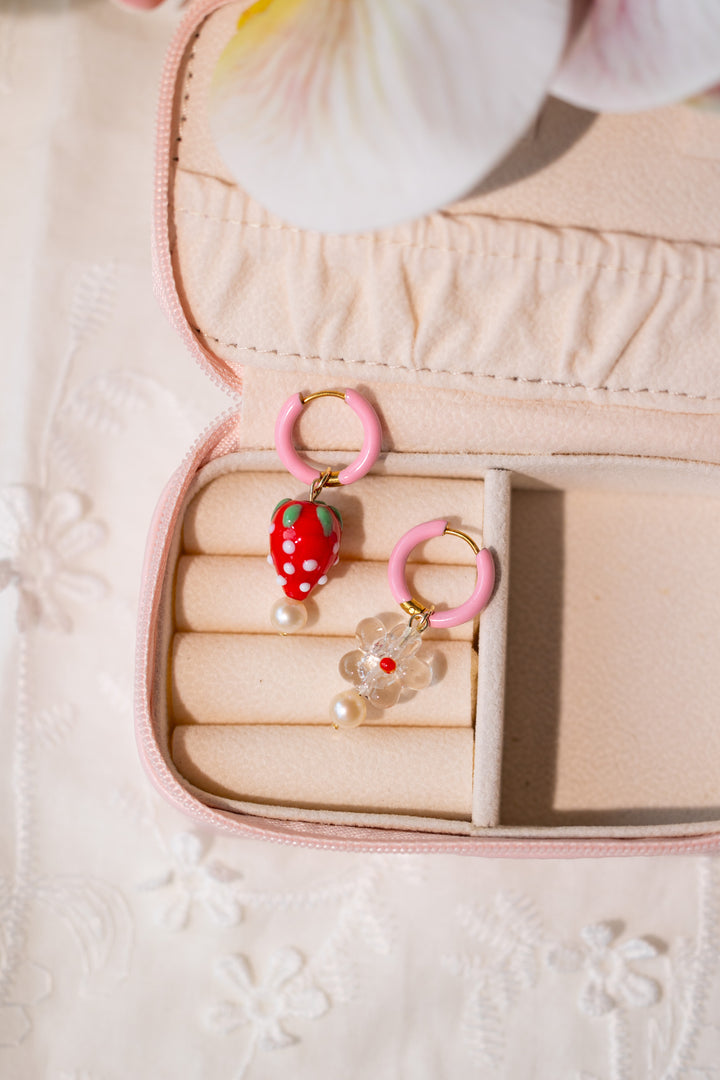 Strawberry, floret and pearl earrings