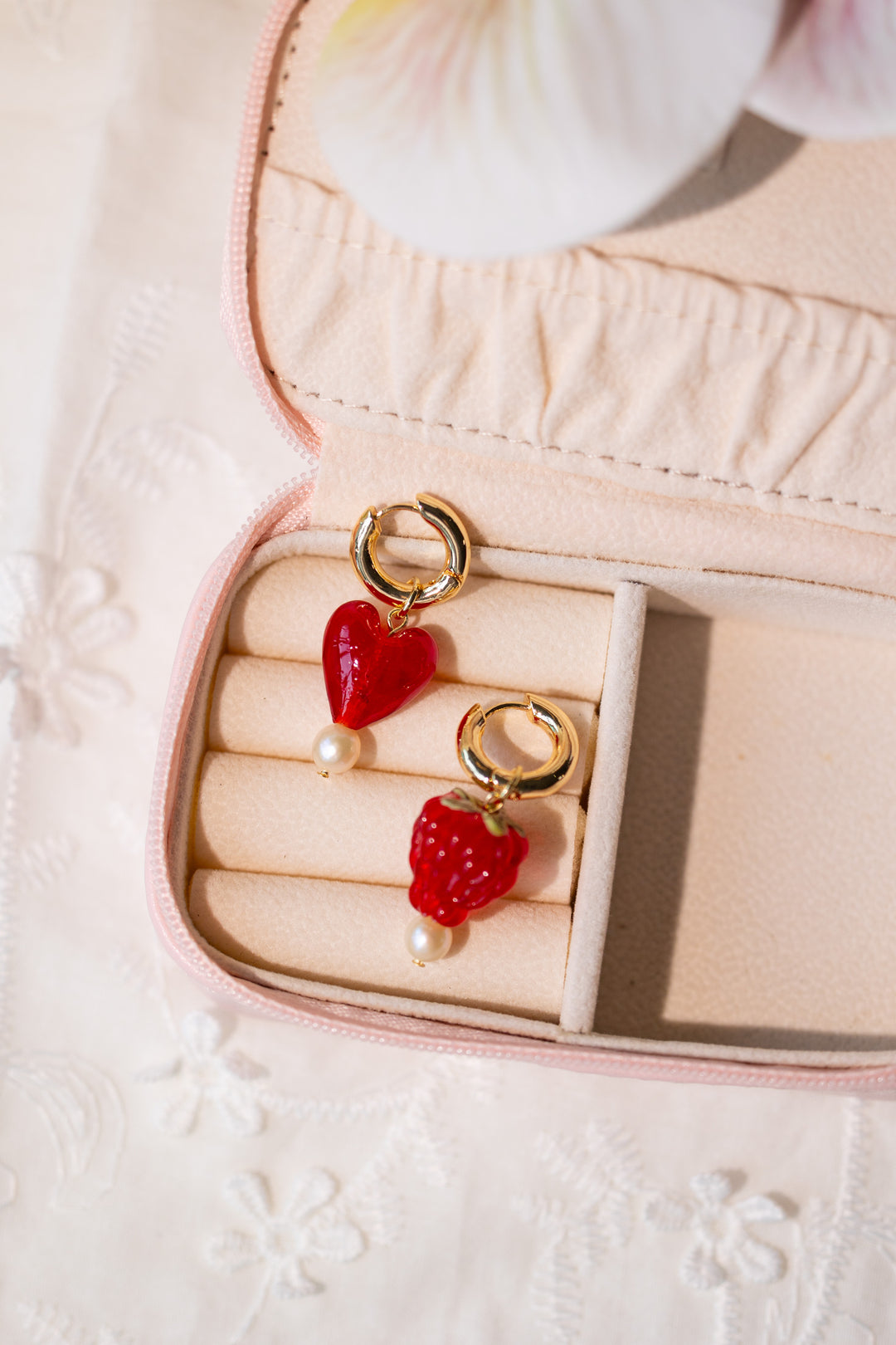 Red raspberries and heart earrings