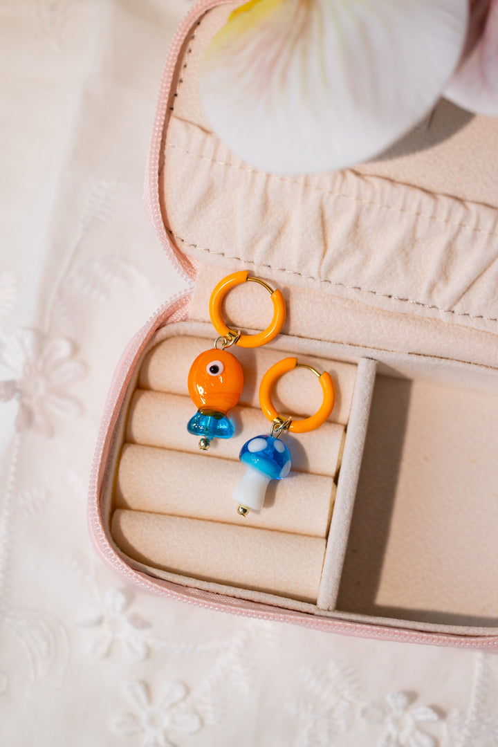 Orange fish and mushroom earrings