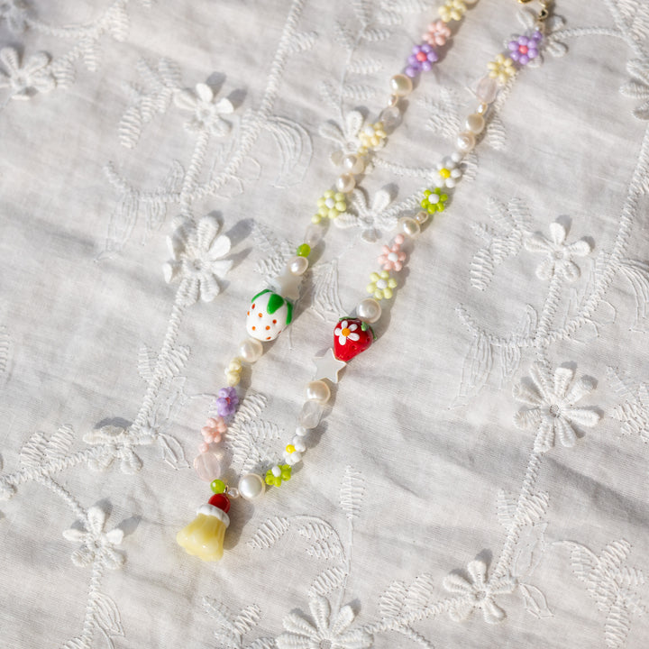 Strawberry Pudding Lampwork Glass Necklace