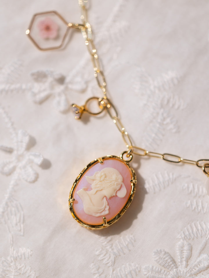 vintage cameo & flower charm Necklace