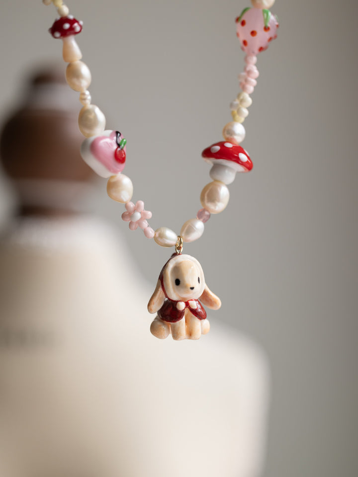 Merry bunny & forest bead Necklace