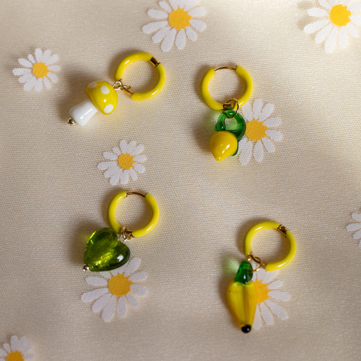 Yellow mushroom and pear earrings