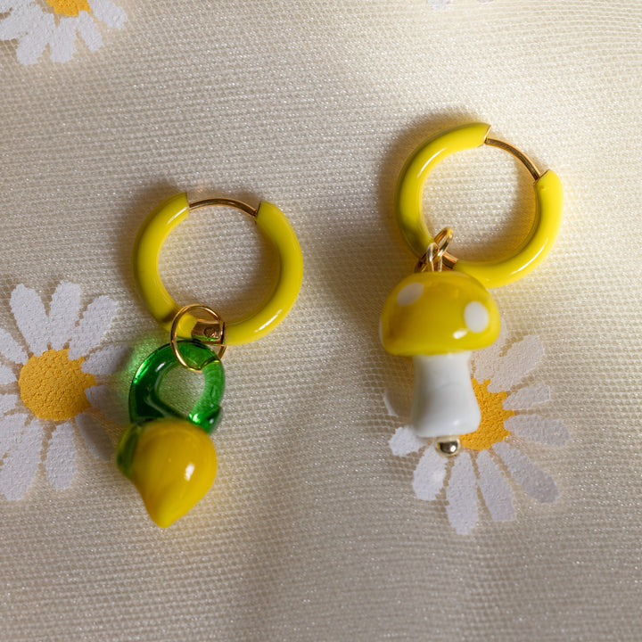 Yellow mushroom and pear earrings