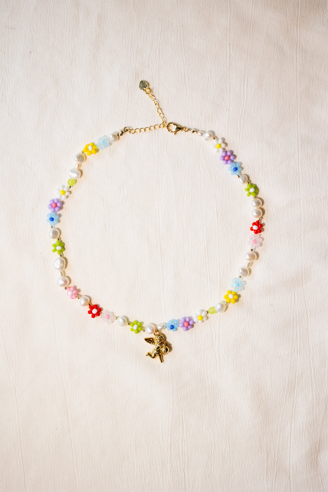 Angel and flowers necklace