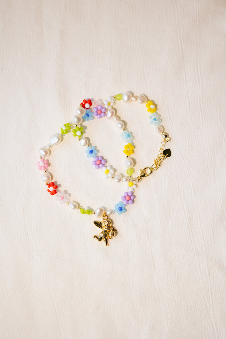 Angel and flowers necklace