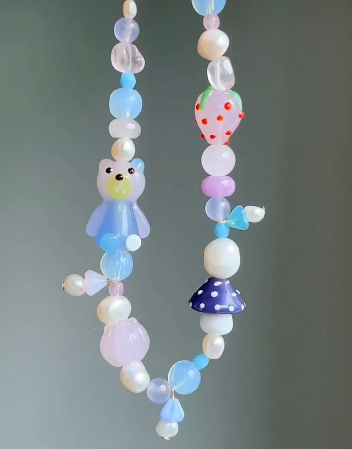 Bear, Strawberry and Mushroom Necklace