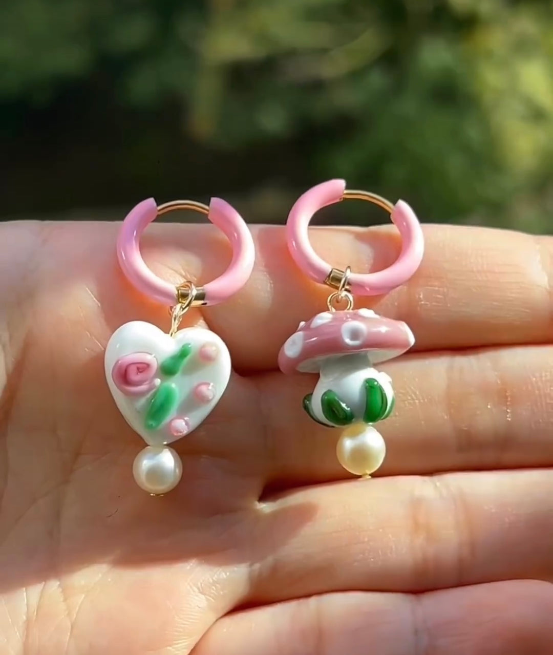 Pink Mushroom and Cake Earrings