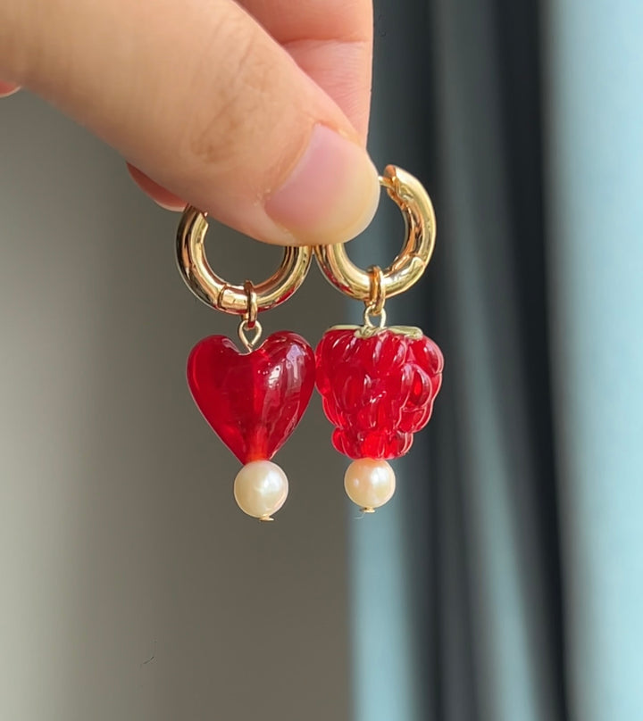 Red raspberries and heart earrings