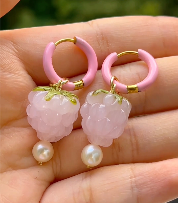 Pink Raspberry Lampwork Glass Earrings