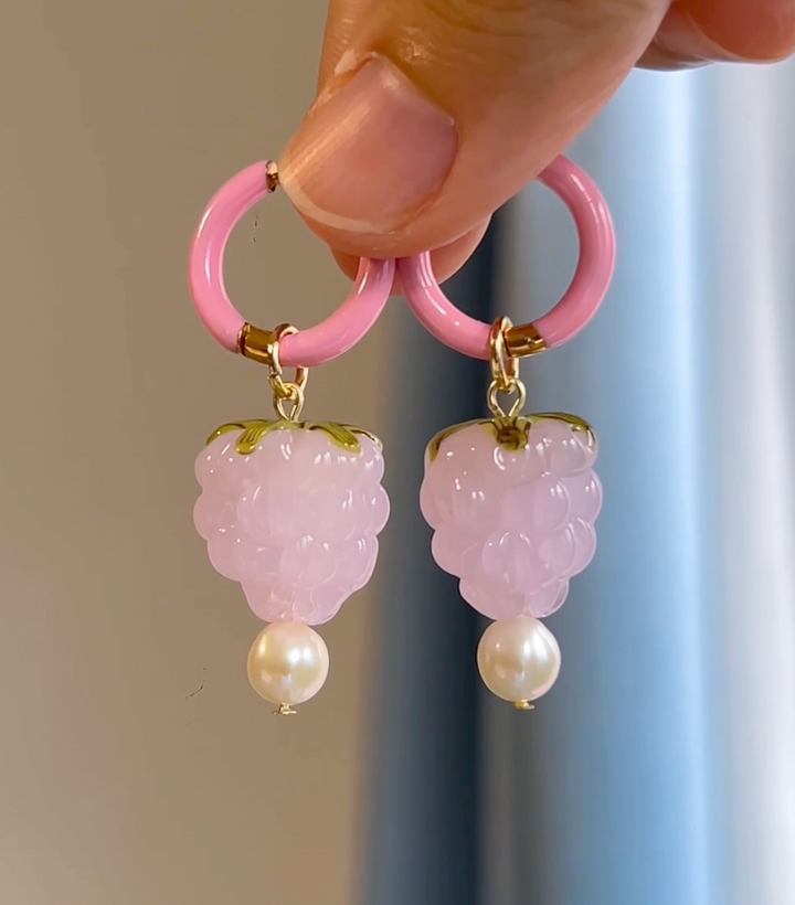 Pink Raspberry Lampwork Glass Earrings