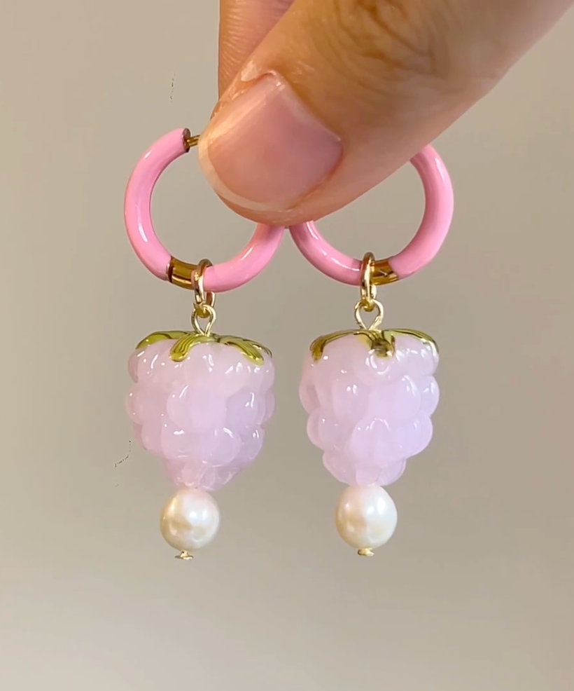 Pink Raspberry Lampwork Glass Earrings